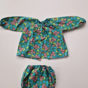 HANDGJORT vintage set blommigt turkos rosa ca 62
