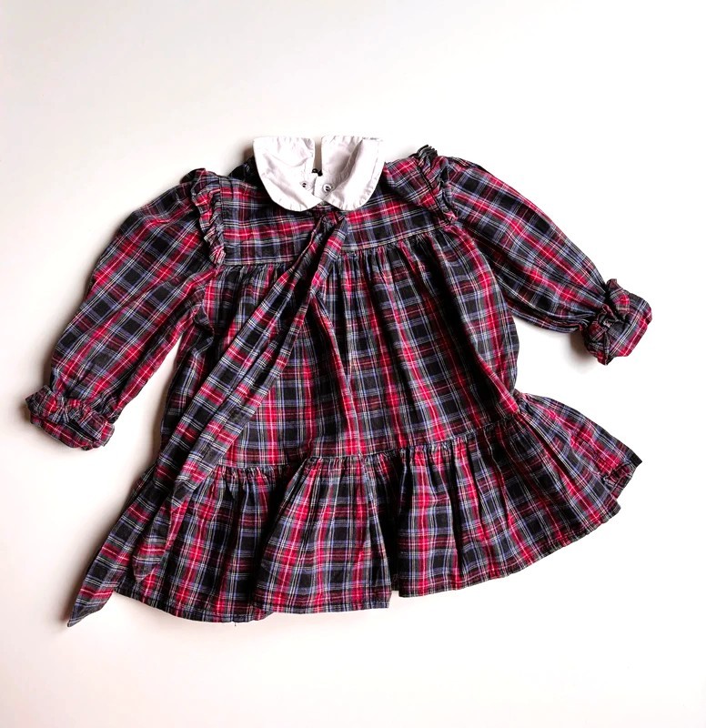 H&M vintage rutig klänning med avtagbar krage 80