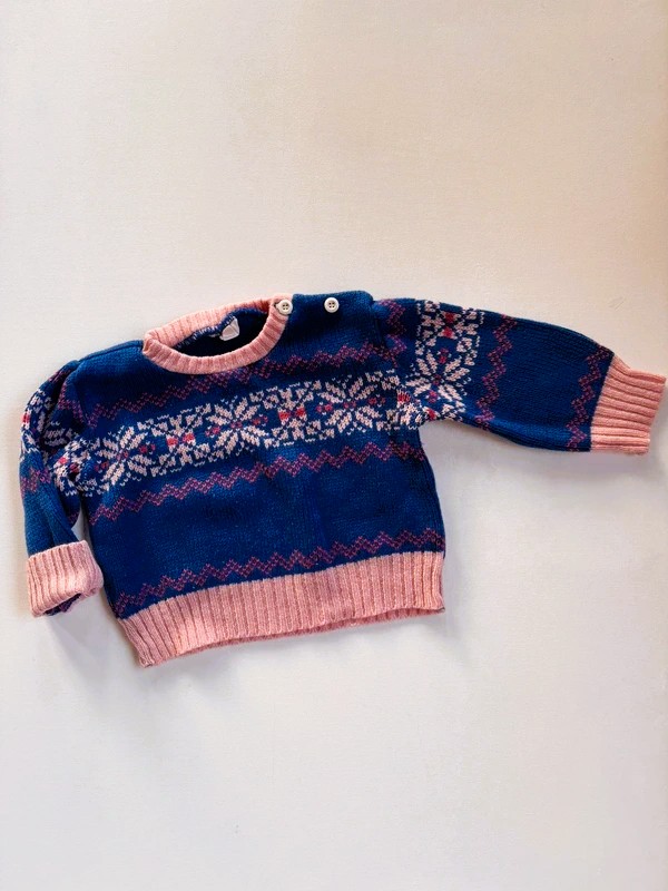 VINTAGE stickad tröja med nordiskt mönster 80–86